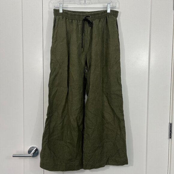 Reformation Juliette Hogan Size Green Linen Cropped Wide Leg Pants